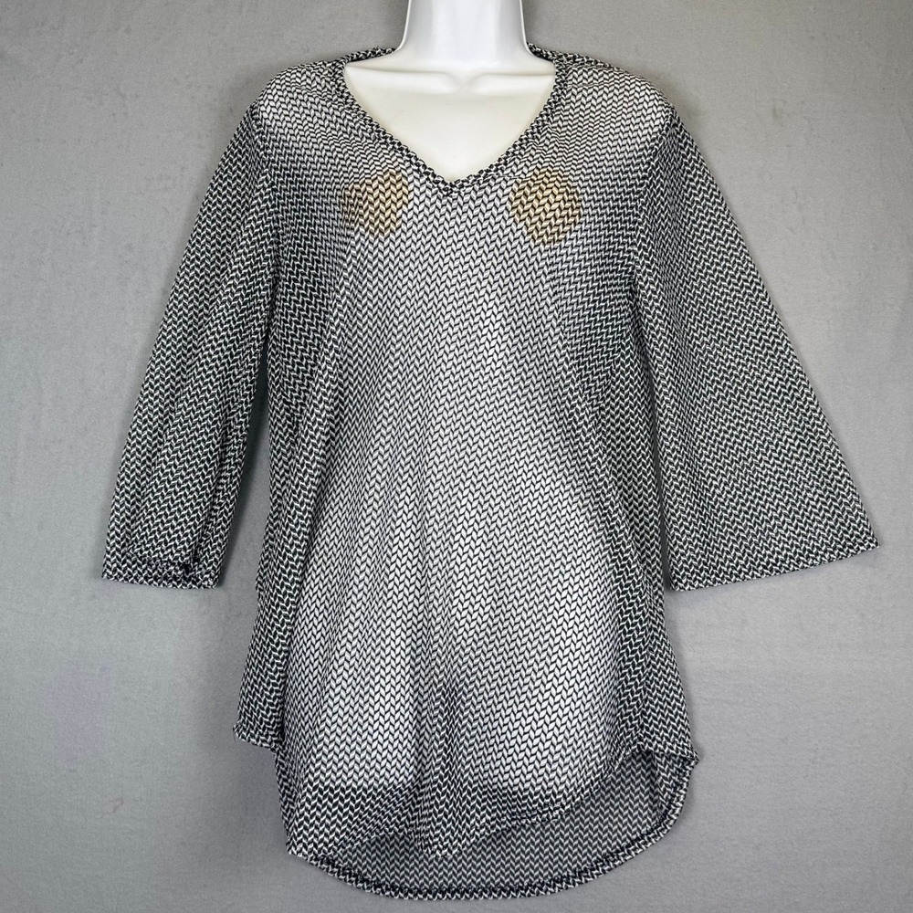 Chevron Sheer Mesh Swim Cover Up Tunic V-Neck S Jordan Taylor MOD Boho Beachside